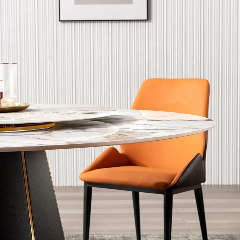 Luxury New Household Sintered Stone Round Iron Rotating Centre White Marble Dining Table