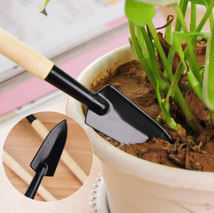 Mini Set of 3 Tiny Indoor Garden Tool, Hand Planting Tools, Small Shovel/Rake/Spade Succulent Soil Tools for Indoor Gardening