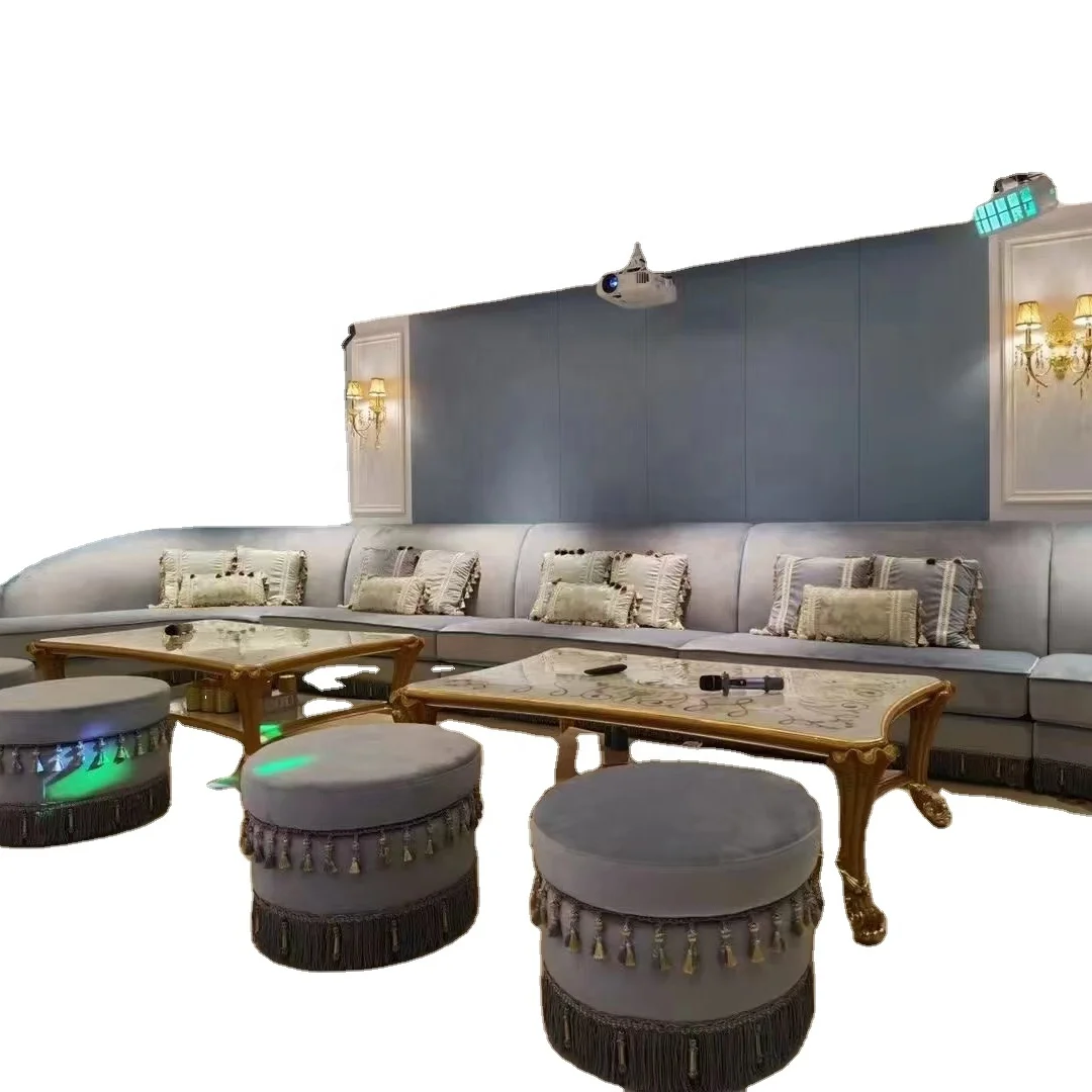 Arab Design Extensible Fabric Ottoman Couch Stool Polished Steamed Wood Sectional Sofa Set Velvet Living Room Hall Furniture