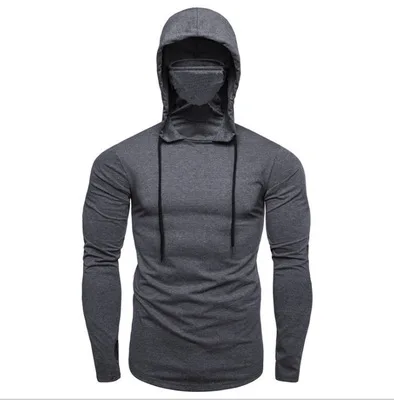 
2021 new fashion Stocklot pullover long sleeve face masked clothes gray mens fitness apparel 