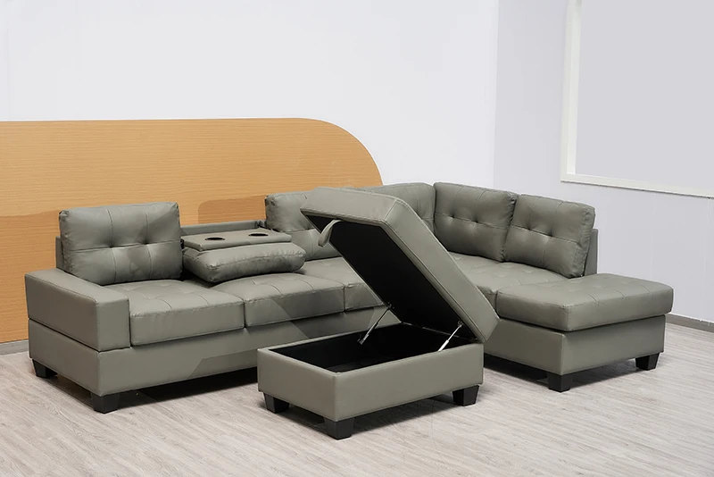 Hot Selling Semi PU Small Corner Sofas With Ottoman Storage Sleeper Couch Sectional Sofa Set Home Furniture Sofas