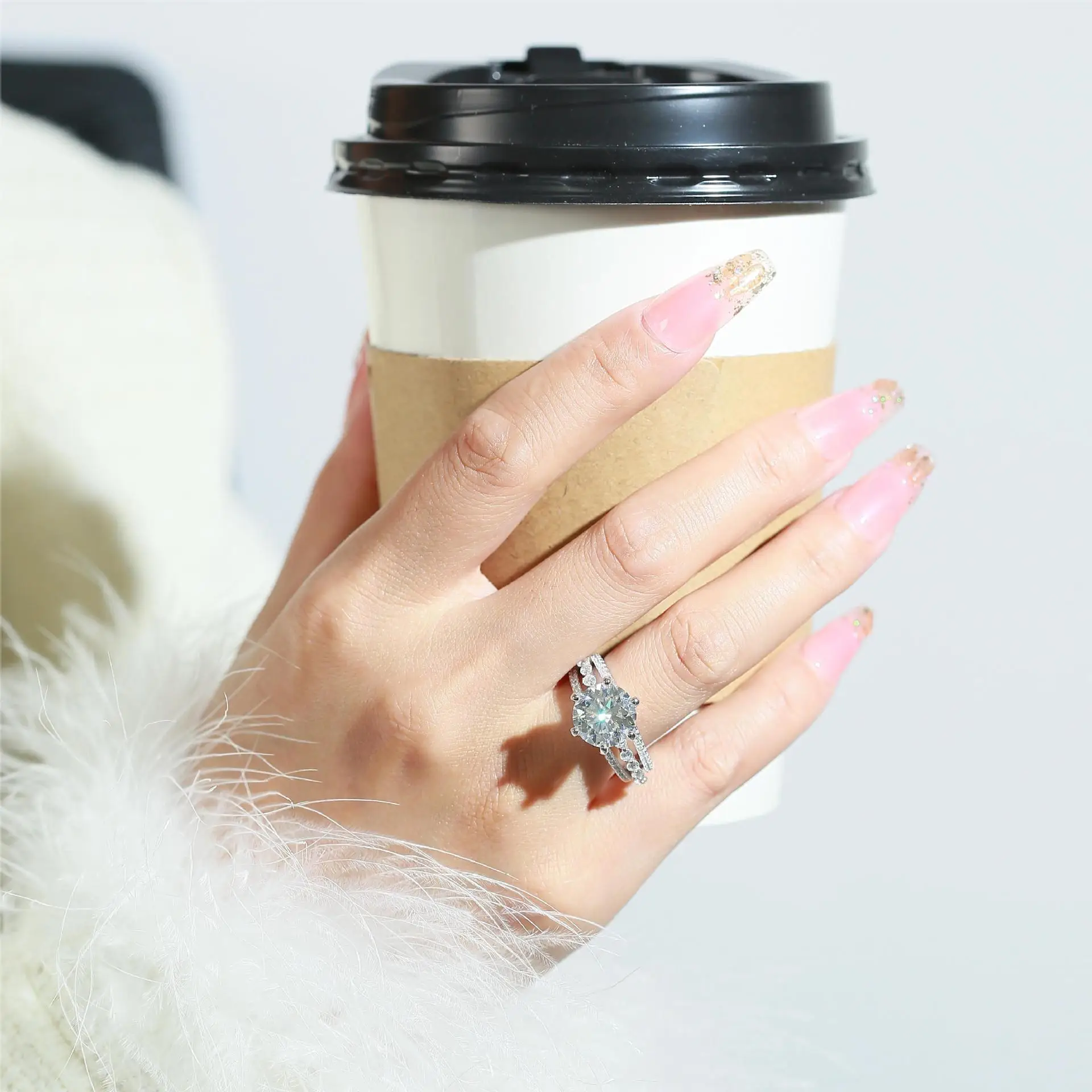 8 Adodo anti tarnish jewelry 5Carat Colorful S925 Sterling Silver 11MM Six-claw Moissanite Engagement Diamond Ring