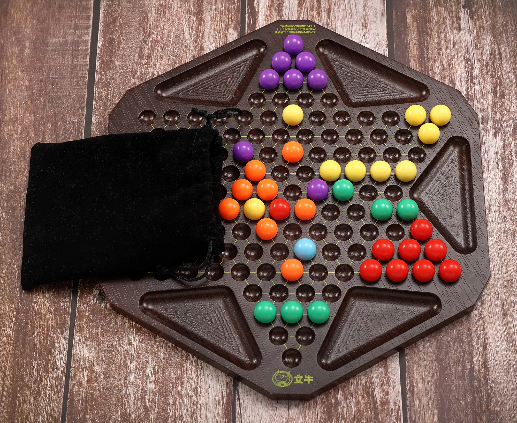 Chinese Checkers 11.8 Inches Nature Wood Game Board Halma Game Set 60 Acrylic Marbles Checkers