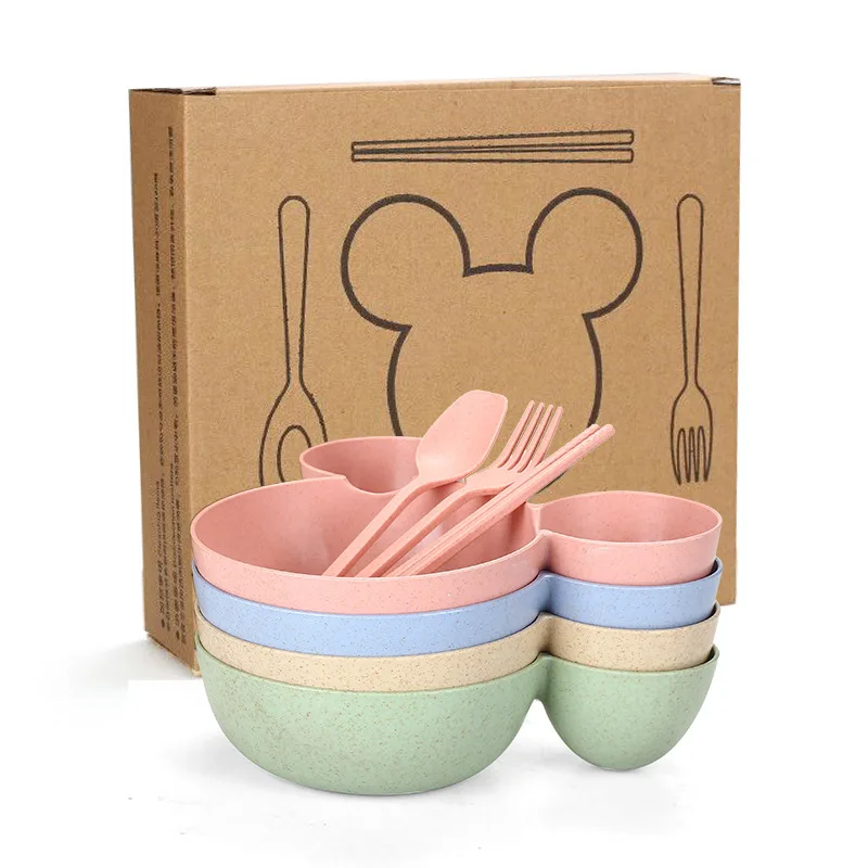 Kid Cartoon Mouse Lunch Box Children Baby Rice Feeding Bowl Plastic Snack Plate Tableware