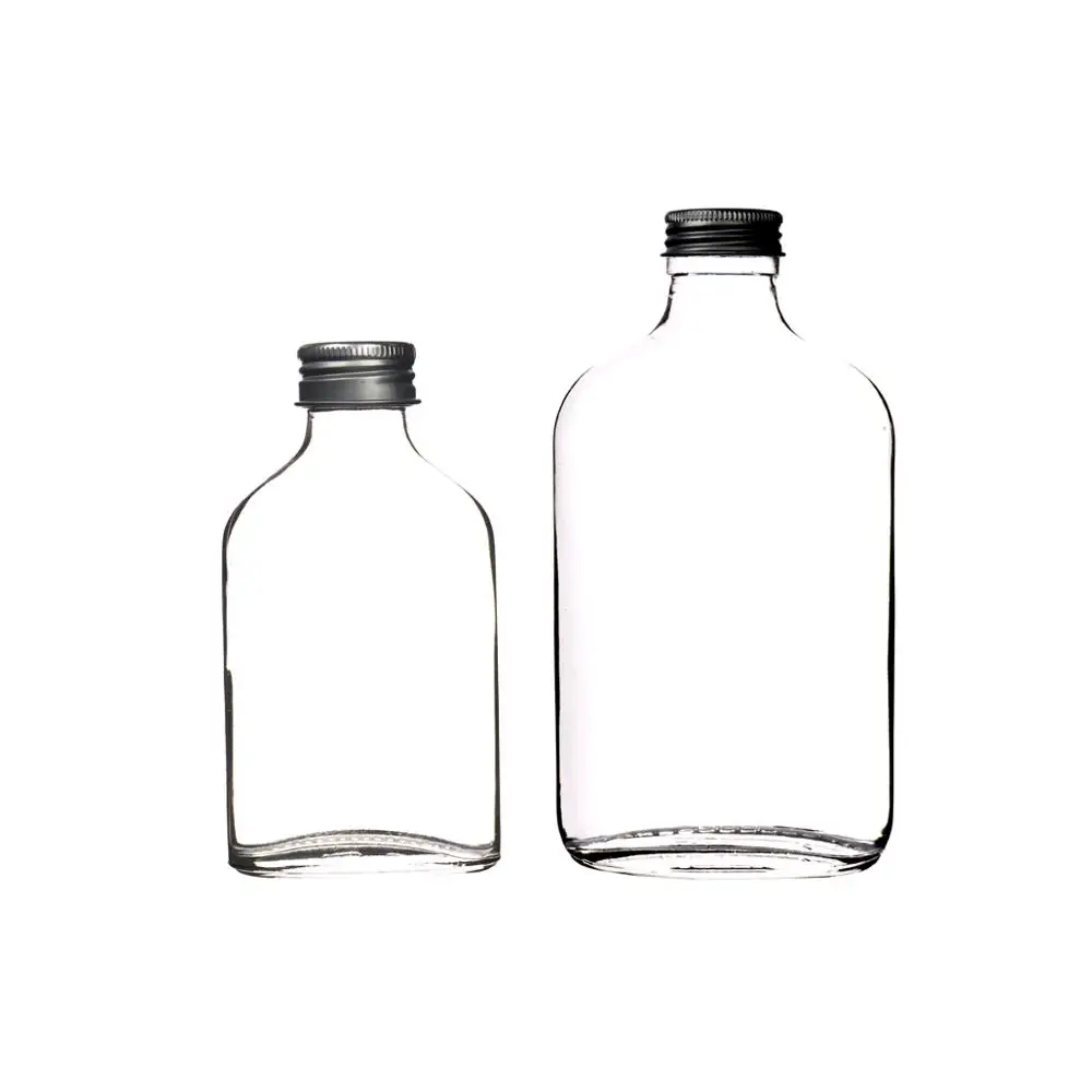 
Wholesale Logo printing 100ml 200ml 250ml 350ml Flat pocket Coffee Juice Glass Bottle Milk Cold Brew Bottles With Aluminium Cap 