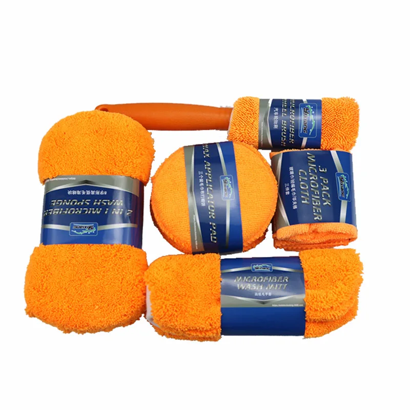 factory direct price microfiber car cleaning wash set with pvc bag mitt pad duster