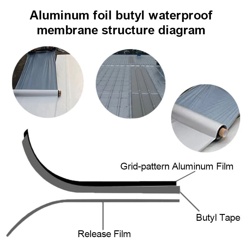 8x3mm15m Roll Aluminum Waterproof Flash Band,Bitumen-based Self-adhesive Rubber Butyl Seal Tape for Roofing Waterproofing Repair