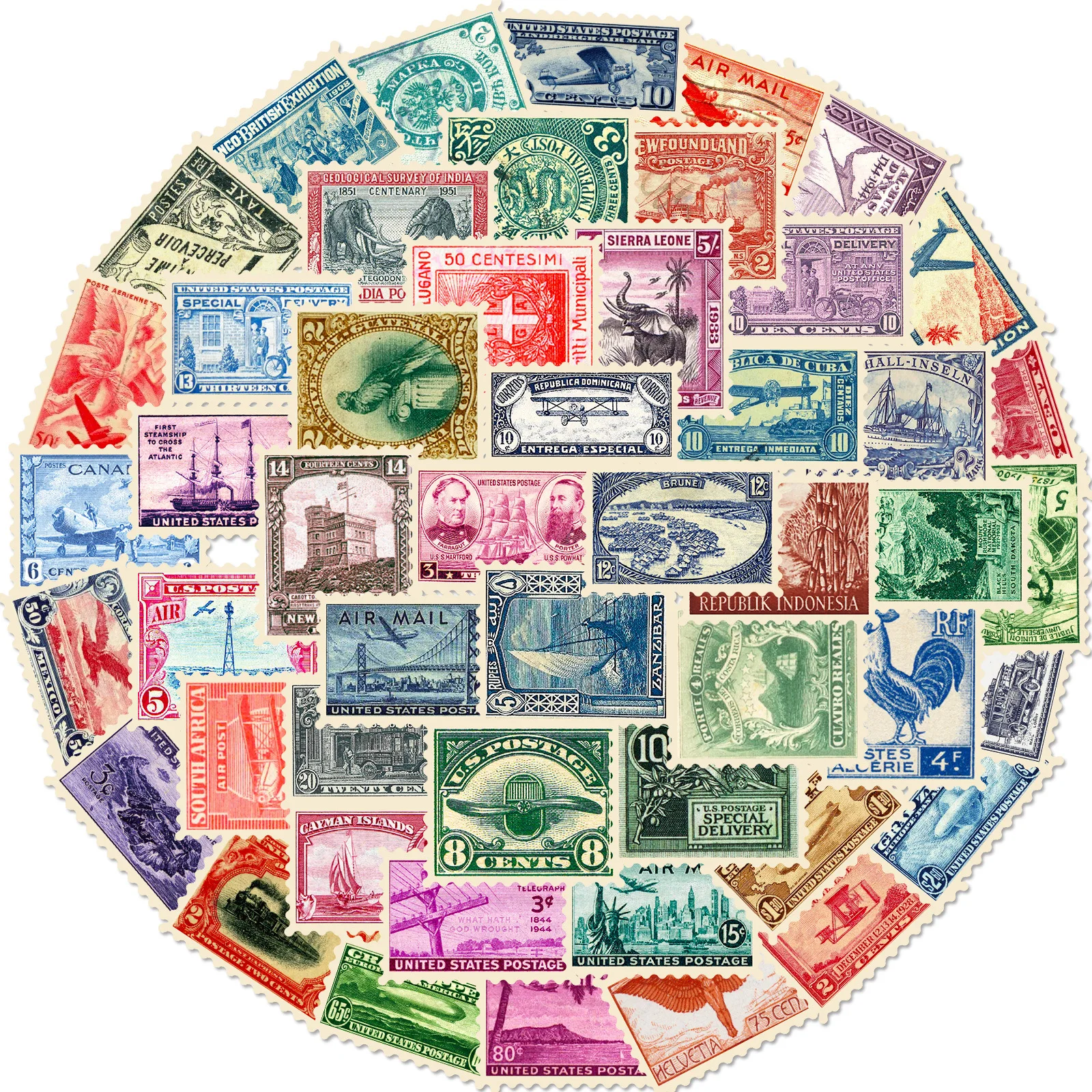 50PCS Stamp currency decals for stamp hobbyists gift vintage postage sticker