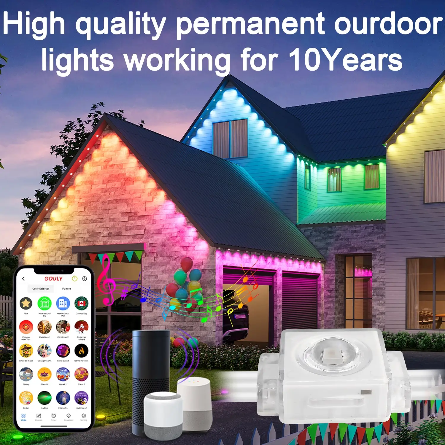 gouly ODM OEM customised permanent outdoor lights extension 100ft 36v 24v rgbic holidays led light for christmas light
