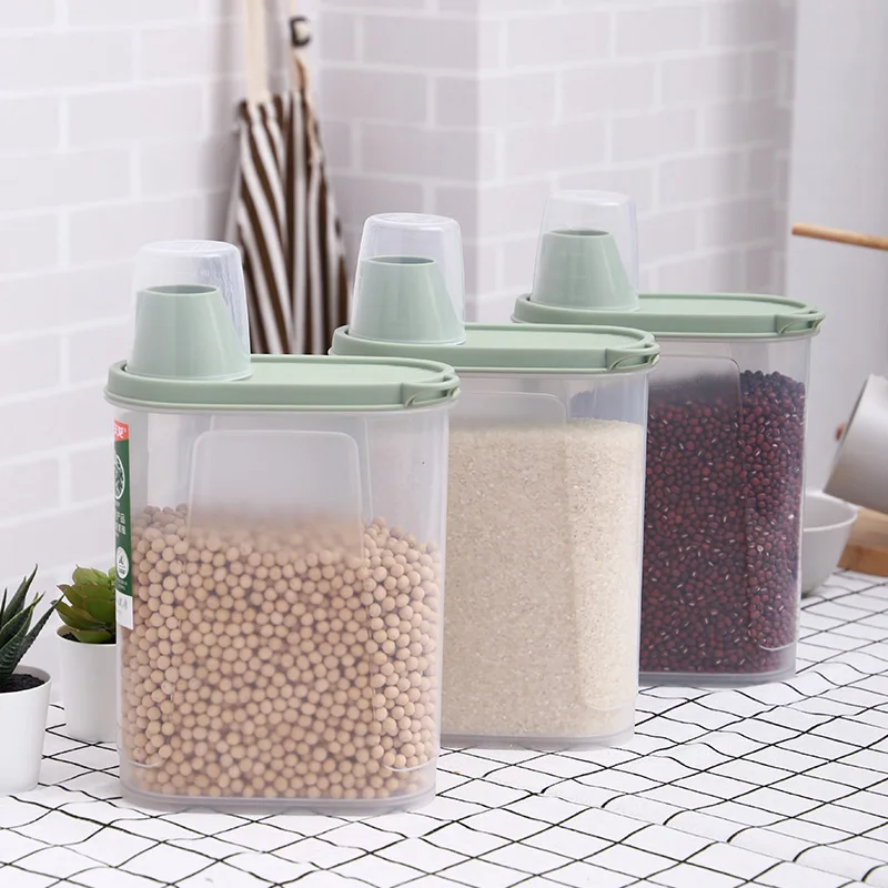 Factory Manufacturer Silicone Airtight Plastic Tin Pet Cat Dog Food Pet Feed Container With Measuring Cup