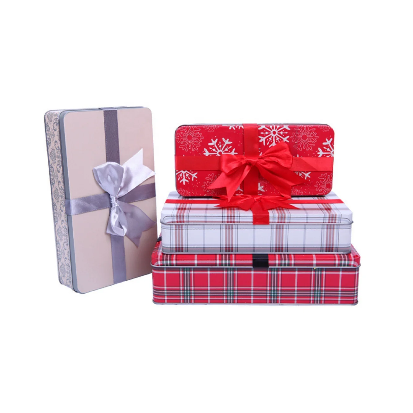 Custom Christmas Rectangular Empty Cookie Candy Chocolate Storage Can Metal Tin Box