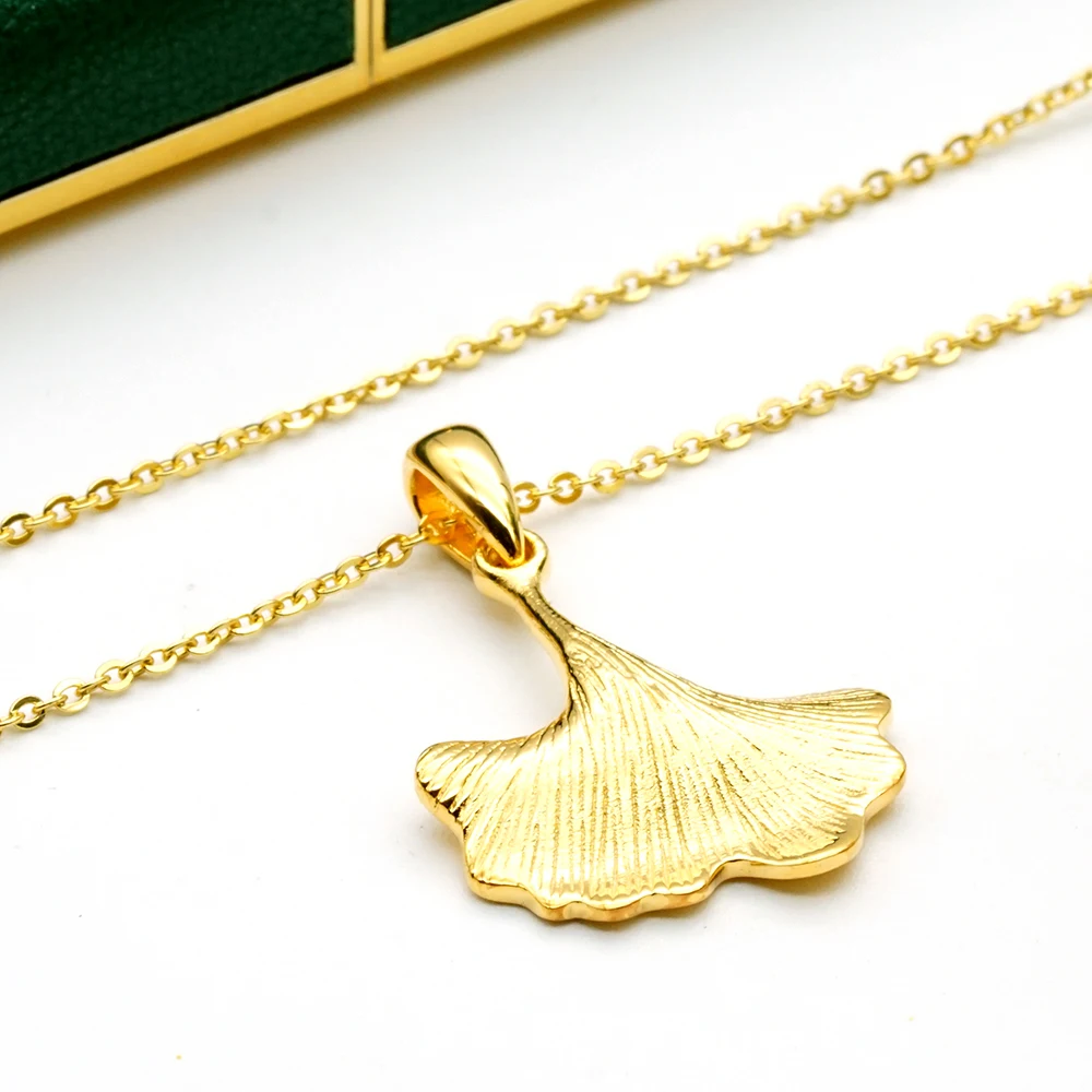 Gold Plated Chains Matte Multi-Stripes Ginkgo Biloba Leaf Pendant Charms Jewelry Making Supplies