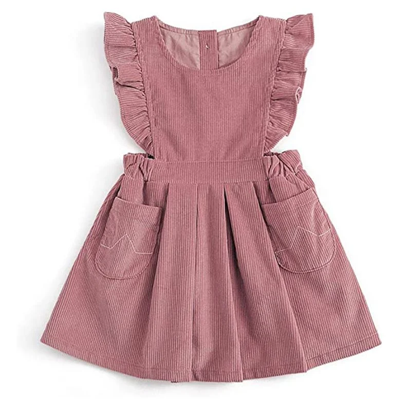 Top selling Designer Customized outfit frocks children girls cotton corduroy Pinafore style clothes toddler apron dress