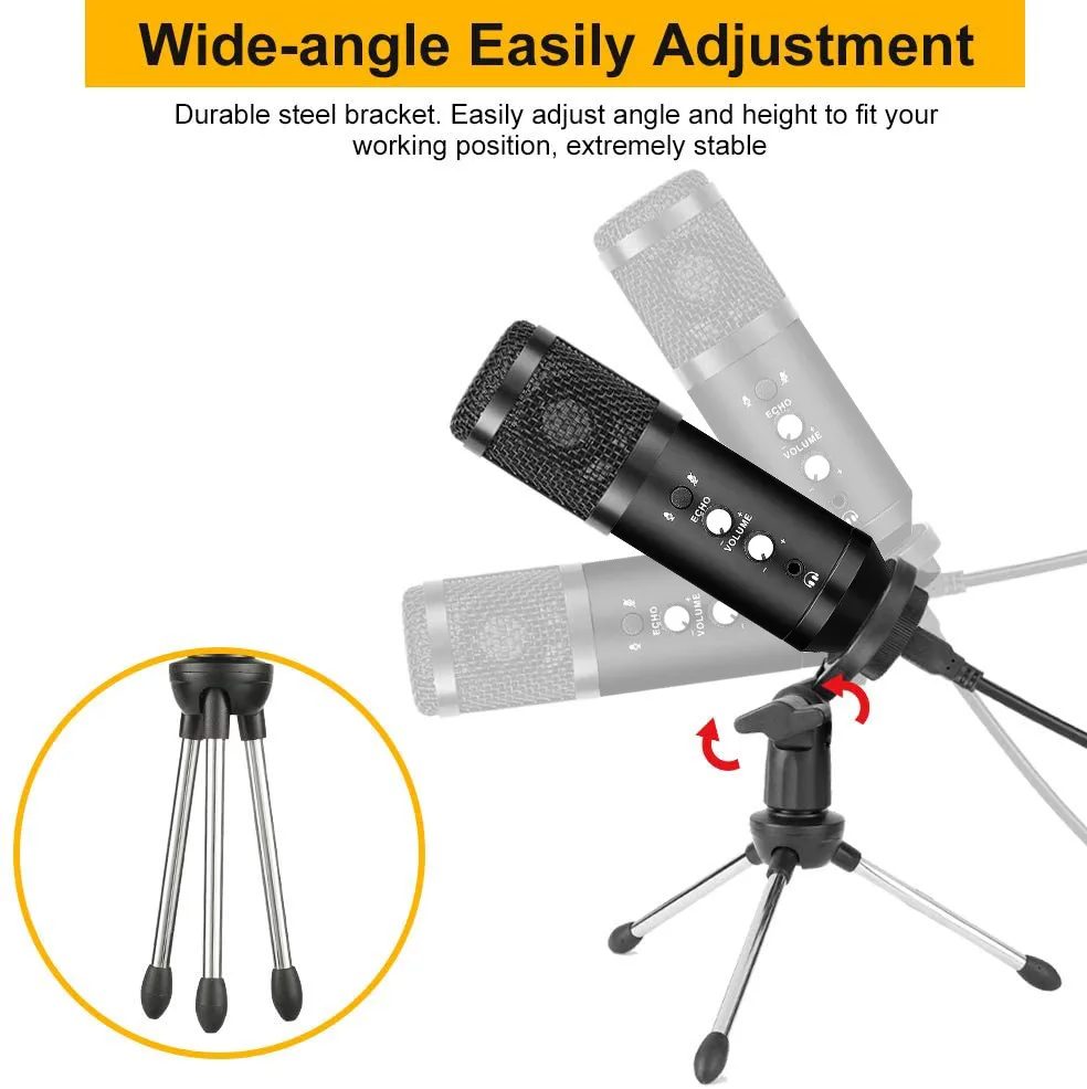 desktop condenser microphone with 3-legged adjustable stand