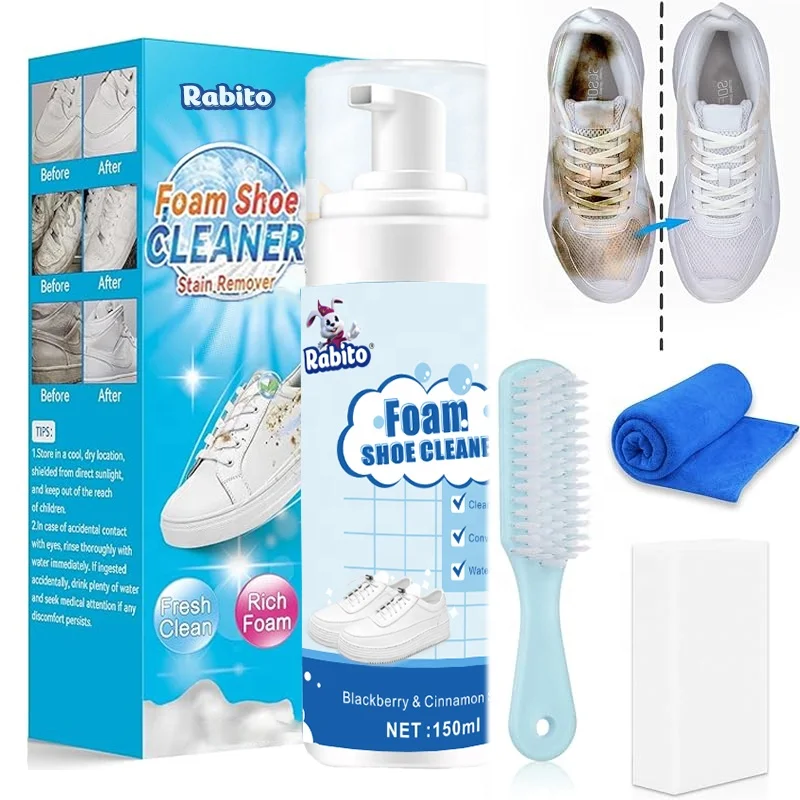 Shoe Cleaner Kit With Brush And Towel Kit Removes Dirt Stain For Sneaker Suede Leather Knit Boots Canvas Foam White Shoe Cleaner