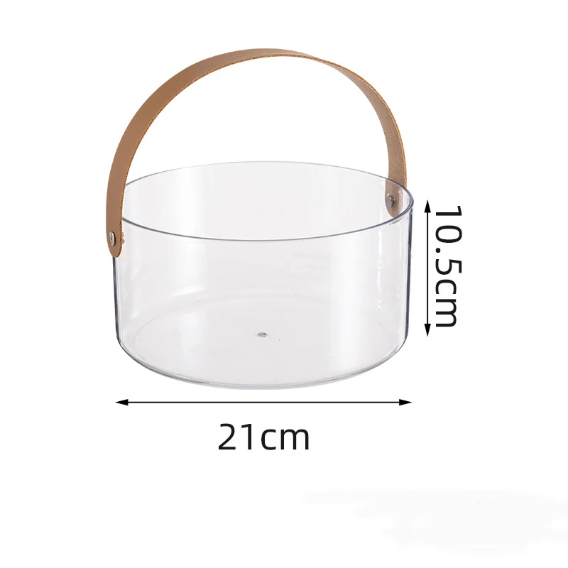 Creative Portable Transparent Plastic Ice Bucket Bar Storage Basket Container Household Fruit Storage Bucket PU Handle