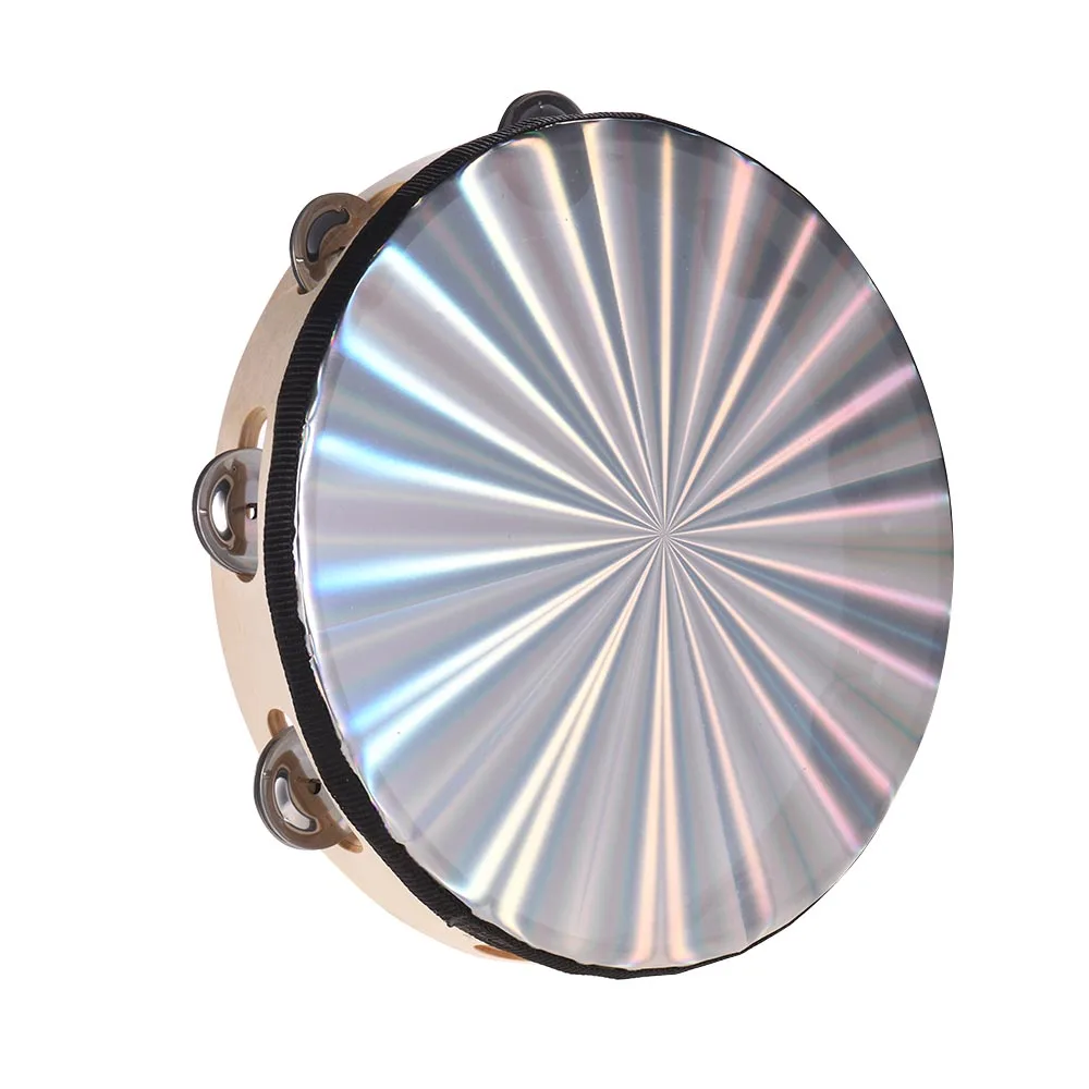 10 inch Adults Bell Drum Hand Held Tambourine with Birch Metal Jingles Percussion Gift Educational Instrument for Church Party