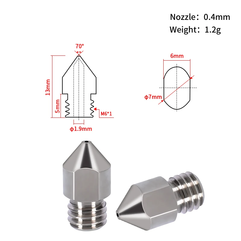 3D Printer Parts 0.2 0.3 0.4 0.5 0.6 0.8 1.0mm Titanium Alloy MK8 Nozzle
