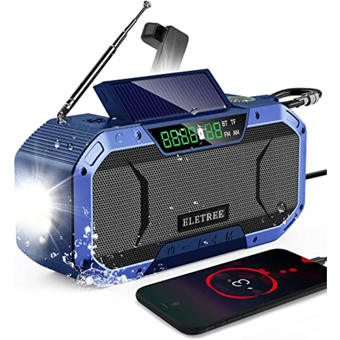 OEM Logo 5000Mah Power Bank Led Camping Flashlight Outdoor Ipx5 Waterproof Am Fm Noaa Sos Alarm Hand Crank Solar Emergency Radio