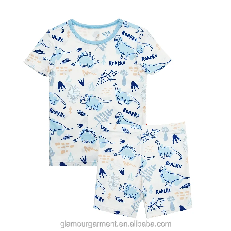 Custom Girls Sleepwear Cotton Home Wear Kids Clothing Print Kids Jogging Suit Summer Kids Pajama Set Short Sleeve Suit