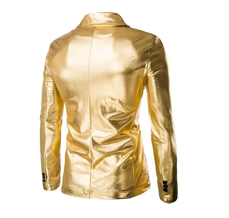 Hot Sale Coated Gold Silver Black (Jackets + Pants) Men Suit Sets  Wedding Party Show Shiny clothes