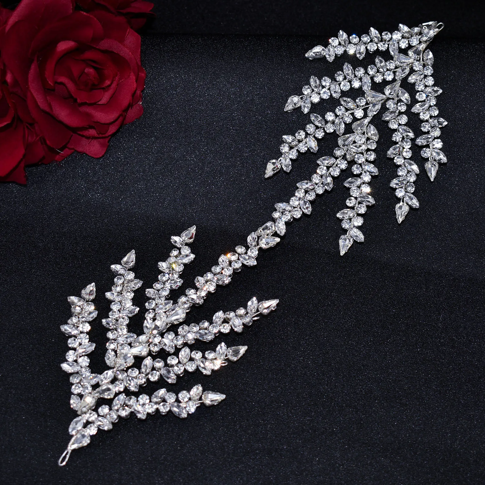 Луоксин ручной работы со стразами и листьями украшения для волос с кристаллами Свадебные аксессуары невесты повязка на голову