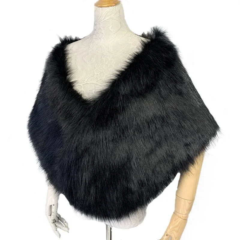 Jtfur Custom Wedding Party Fur Cape Solid Color Women Winter Faux Fur Cloak Shawls