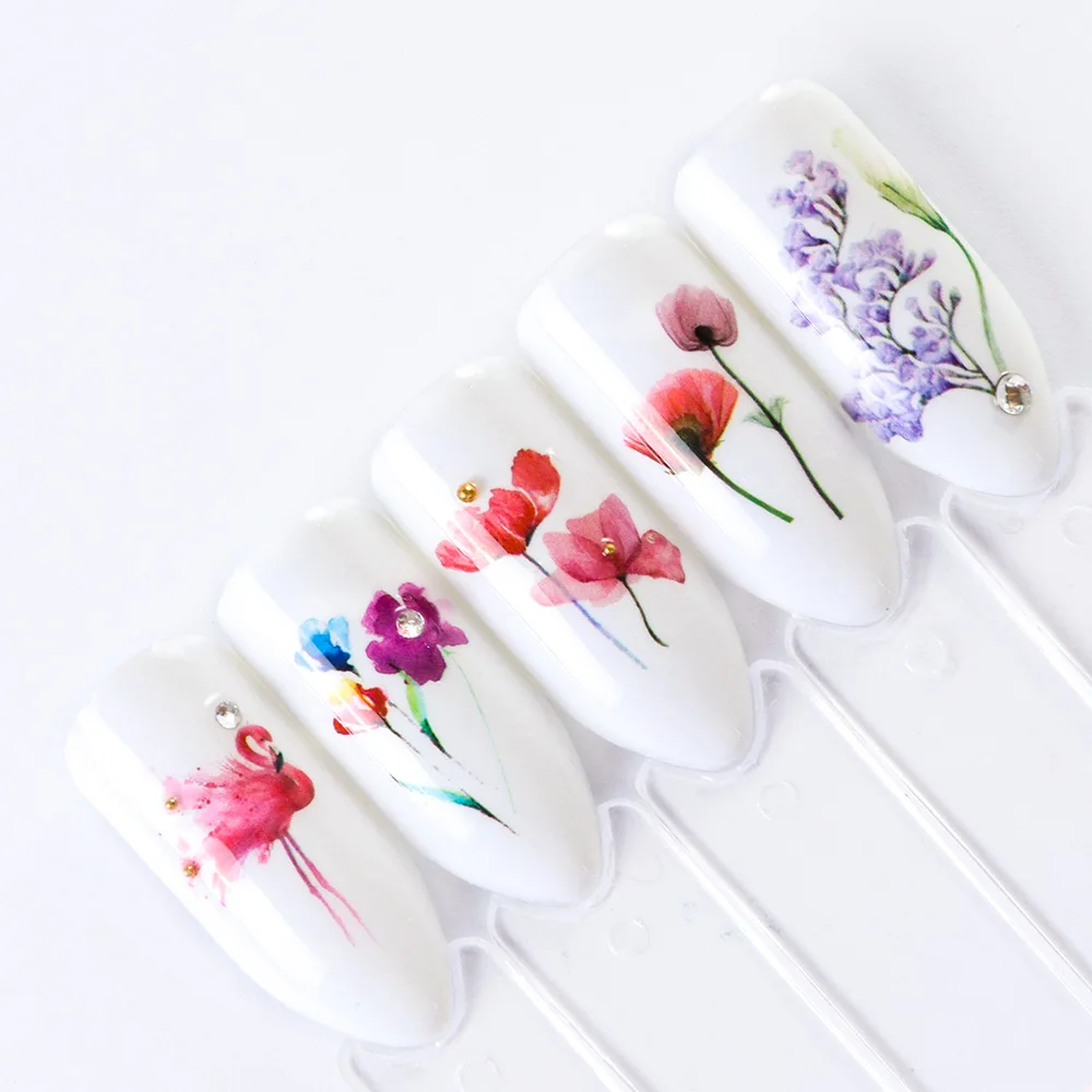 Popular Water Transfer Nail Self-Adhesive Slider Decals paste Butterfly Flowers Feathers Colorful Water Transfer Nail Stickers