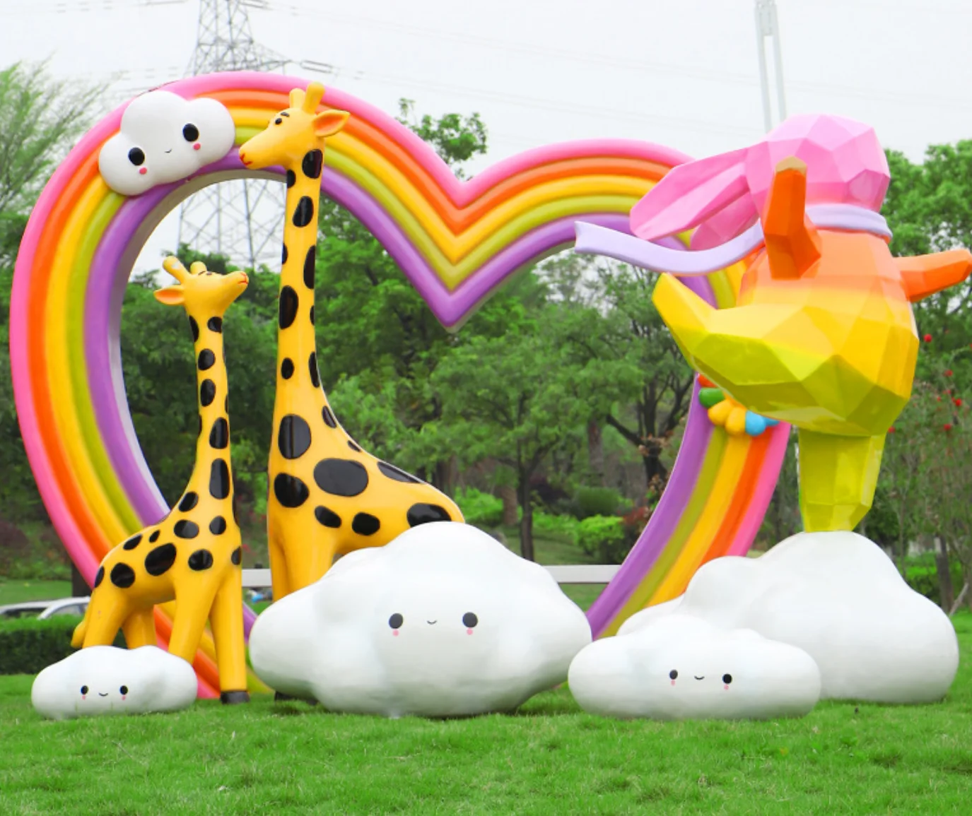 Cartoon Fiberglass Sculpture Outdoor Garden Community Giraffe Animal Tourism Photography Decorations Photo Punch Photo Frame