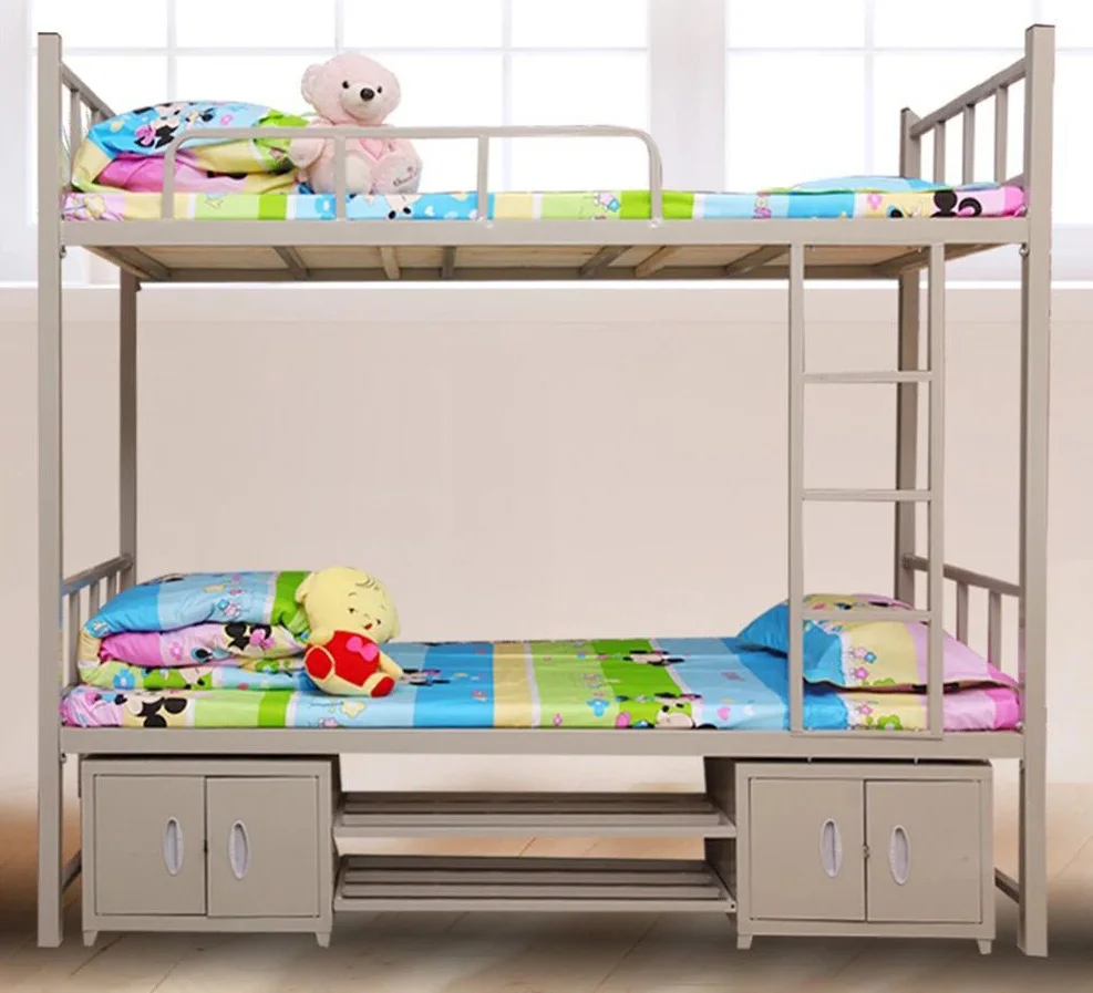 Everpretty Dormitory Steel Metal Bunk Bed with Two Big Cabinets