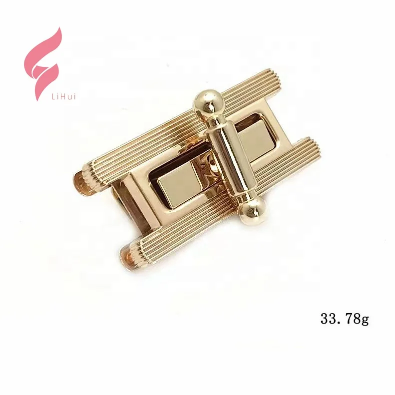 Lihui wholesale Custom Design Press Handbag Lock Hardware leather bags twist lock handbag gold metal turn lock for Bags