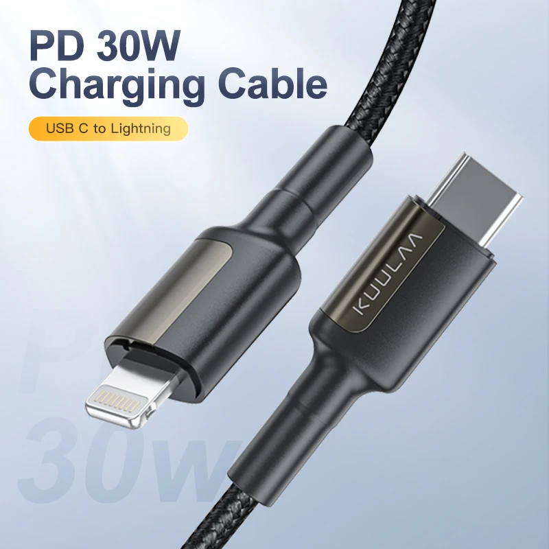 KUULAA High Durability 1m 2m Black Type c Cable PD 30W Fast charging Cable Usb C to L for iPhone 13