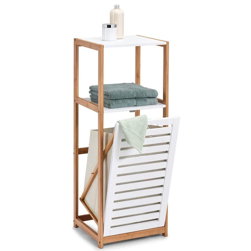 Large Bamboo Wood Laundry Basket for Dirty Clothes Storage Solution for Bathroom or Home Convenient for Storage Organization