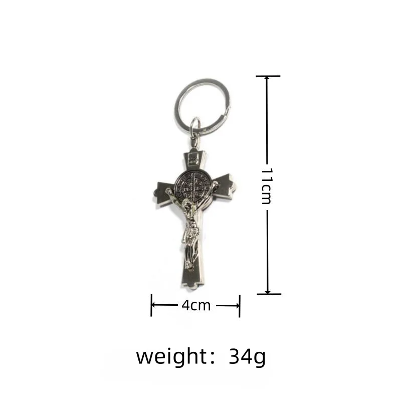 Church Catholic Christian Religion metal mini cross keychain Saint Benedict Retro Cross Key rings Jerusalem Charm Baptism Gift