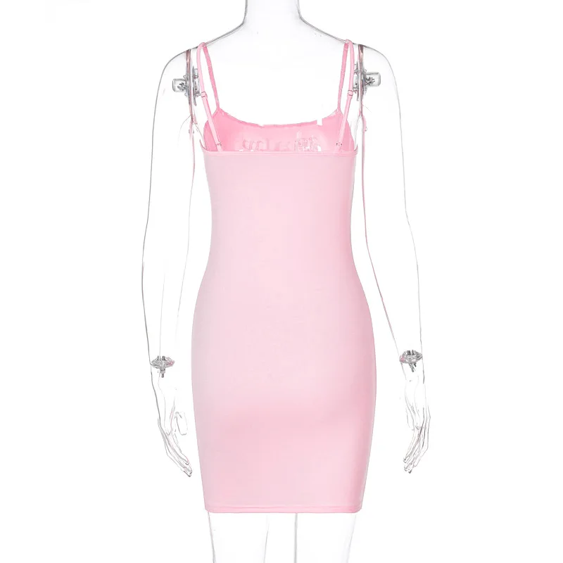 Summer Trends Apparel Women Clothes White Pink Sexy Rhinestone Letter Camisole Strap Dresses 2022  Dress