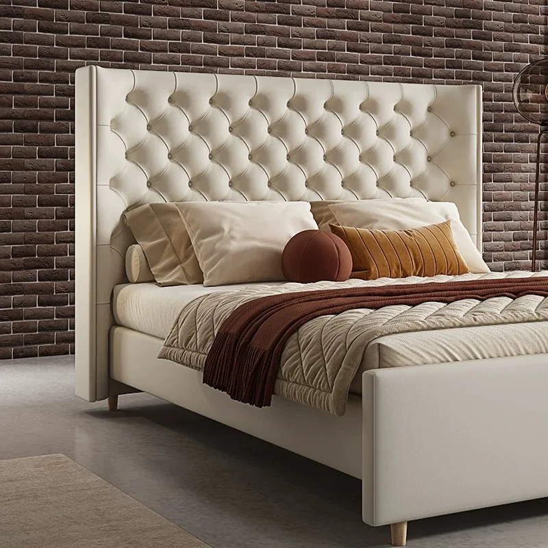 High Quality Modern Luxury Velvet Fabric Bed High Heads Wooden Frame Hotel Villa Bedroom Sets King Queen Size Bed