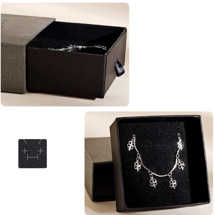 Custom logo printed luxury Earring Bracelet Necklace Ring Luxury Box gift slide drawer black packaging jewelry box