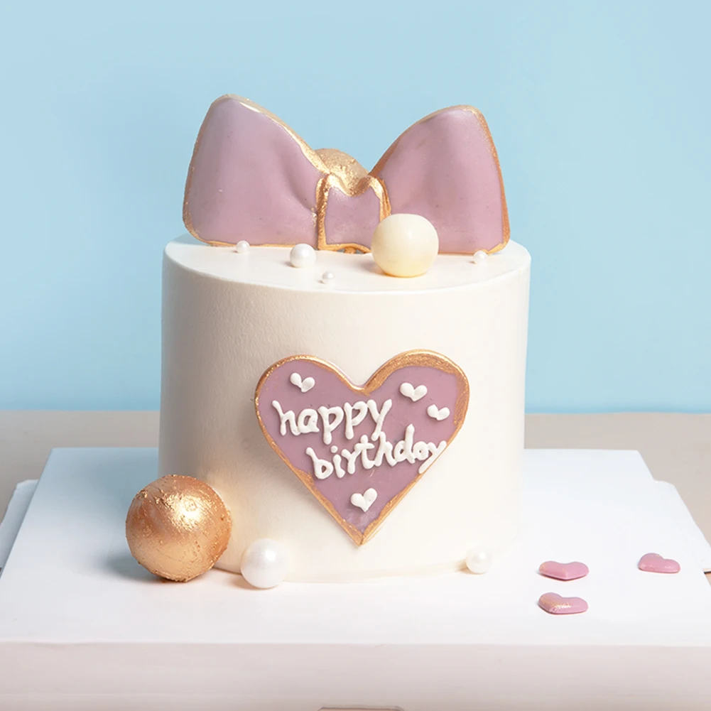 
Gold Line Purple Bowknot Heart Shape Card White Ball Chocolate Cake Supplies 