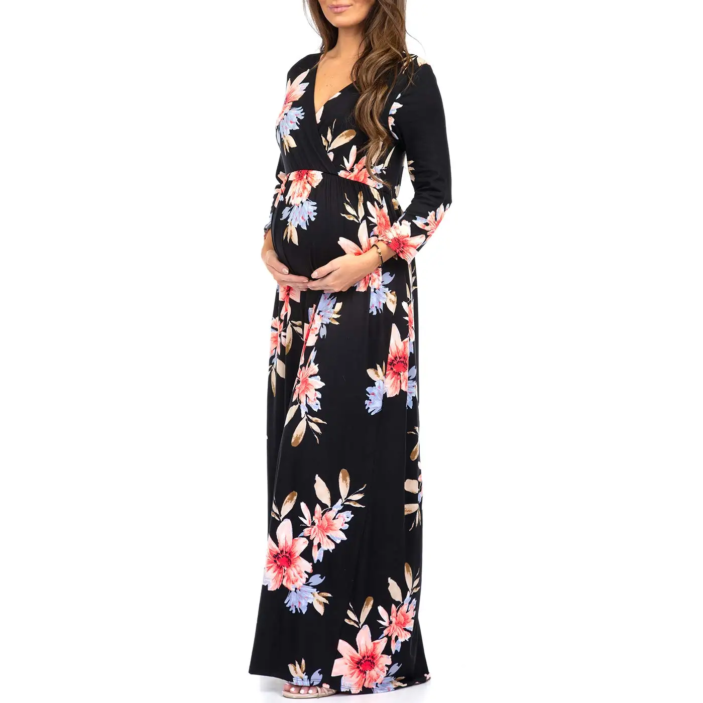 Custom maternity 3/4 sleeve ruched empire waist pregnancy baby showers casual dress