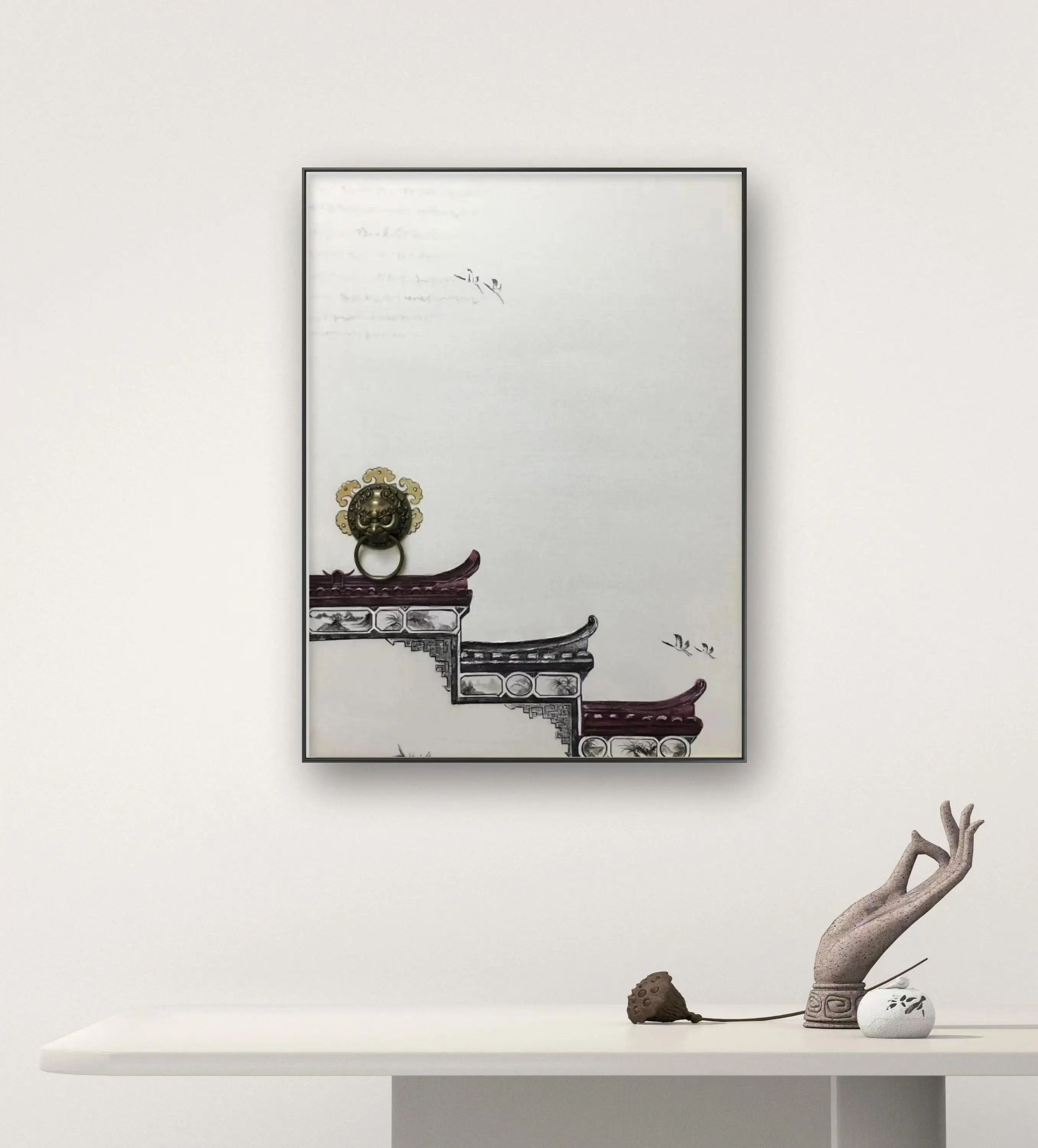 Customized spray painted Chinese style mural hanging restaurant tea room painting