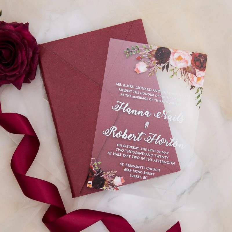 Printed Custom Clear Plastic Unique Greeting Gift Box Wedding Acrylic Invitation Cards Laser Cut  Mirror wedding invite acrylic
