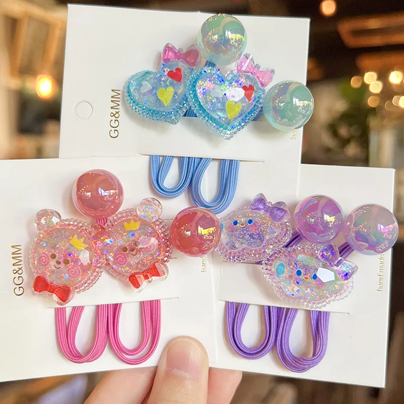 New little girl jumbo hair bobbles with balls big size hair ties for kids elastic hair bobbles twin bead