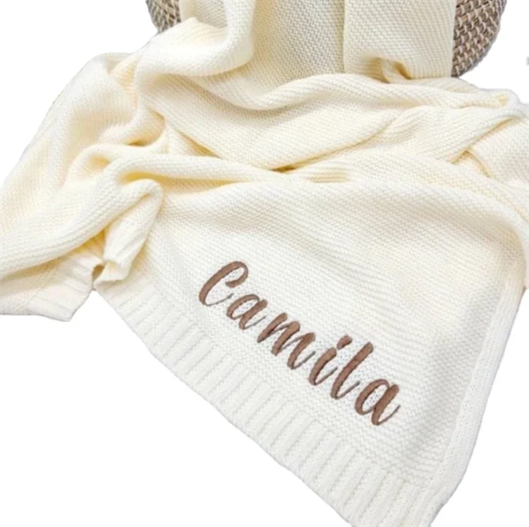 custom cotton cashmere waffle knit baby blanket with Name