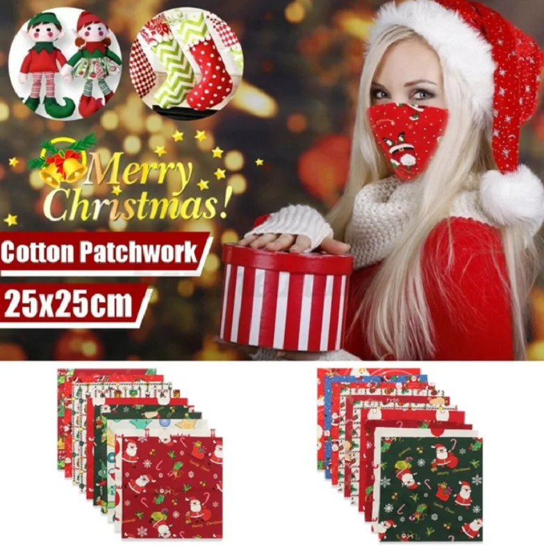 10 PIECES 100% twill cotton cartoon fabric Christmas printed fabric square bundles patchwork DIY craft 25*25cm