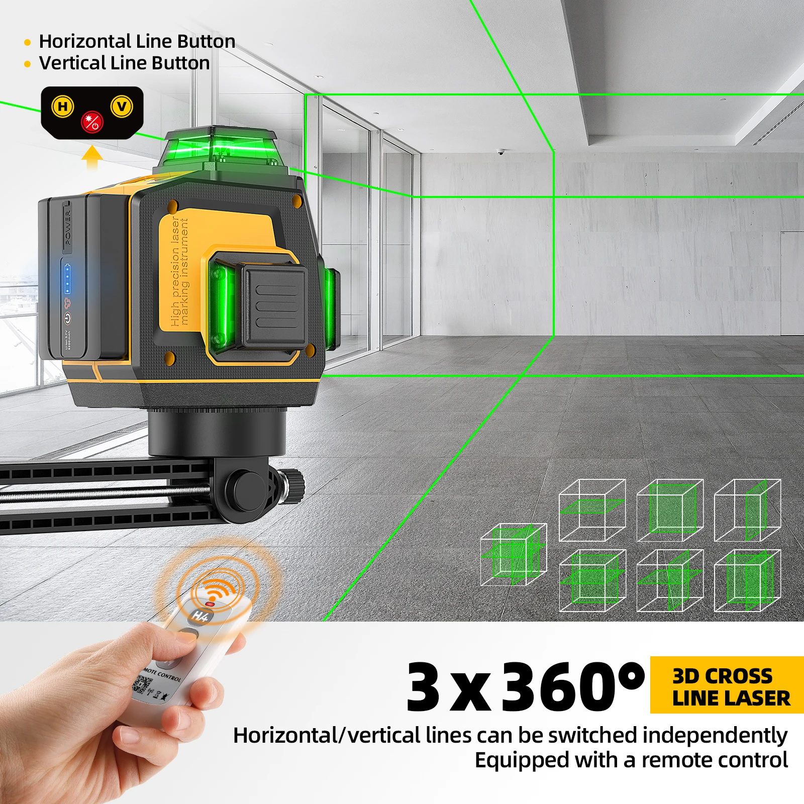 Huepar SV-Y03CG 3D Laser Level Floor Level Machine With Self Land Leveling Laser Kits Laser And Tripod