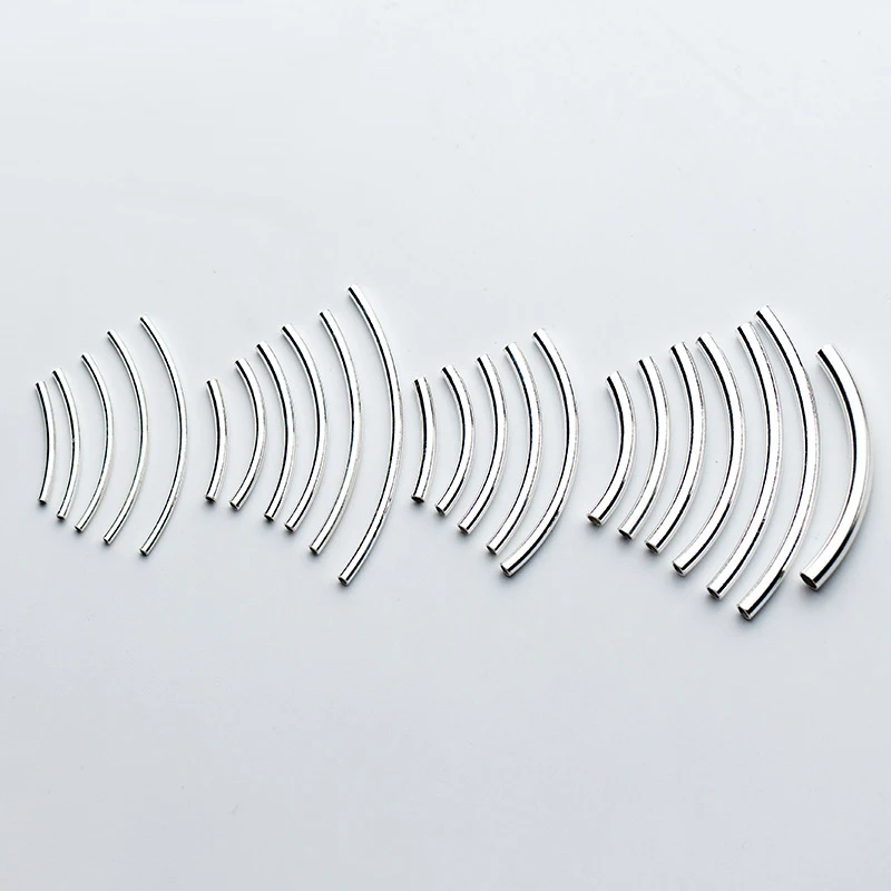 Genuine 925 Sterling Silver Curved Tube Noodle Tube Bead For Jewelry Making