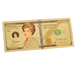 1 Million Dollar Diana Princess Challenge Coin Princess 24k Gold Plated Foil Banknote