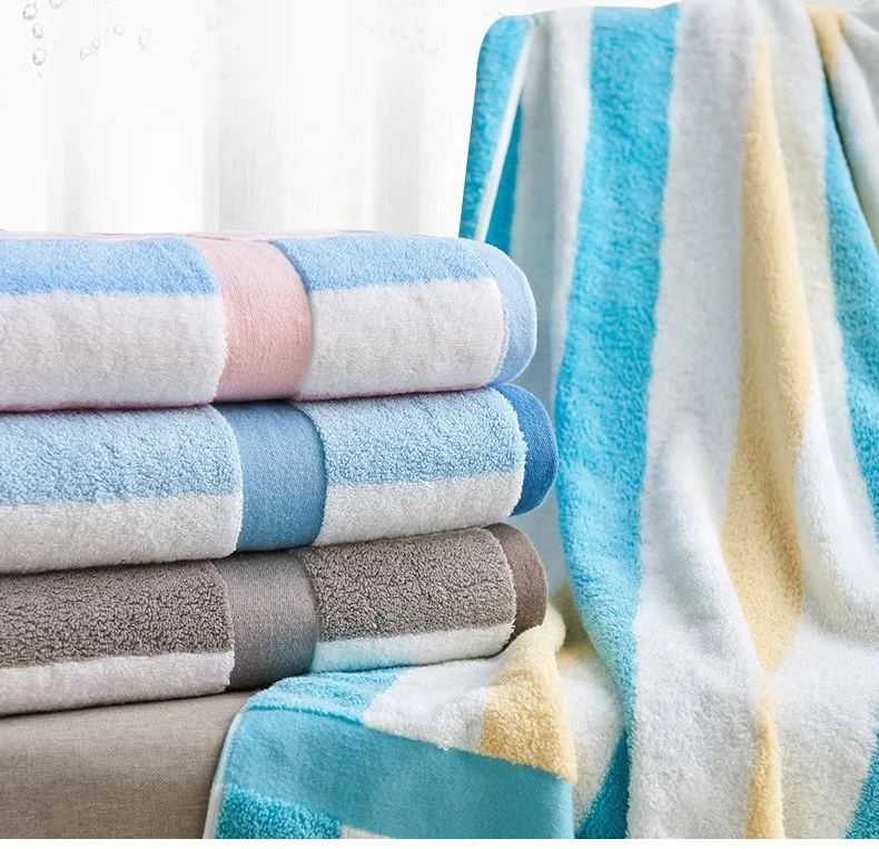 Custom logo stock premium 100% cotton terry absorbent oversized beach towel luxury bath towel Stripe Color