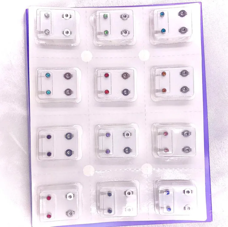 12 цветов Алмазные медицинские титановые стальные алмазные серьги носите ювелирные изделия гипоаллергенная коробка