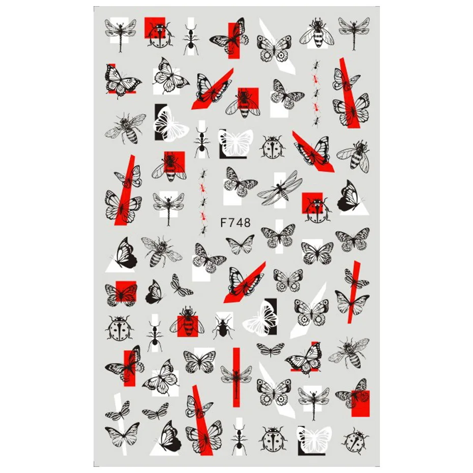 3D Nail Sticker Summer black butterfly Series Transfer Sticker nail decal DIY Nail Decoration